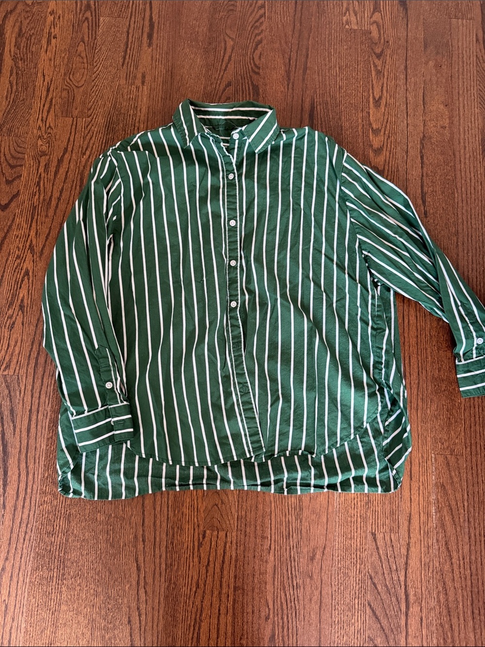Green and White Striped Button-Up Shirt